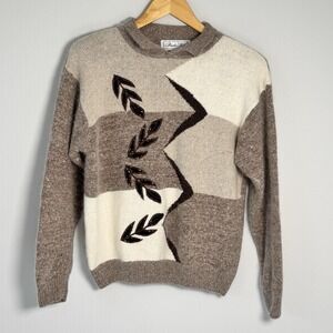 Vtg Private Party Silk Angora Blend Colorblock Sweater S/M Geometric Minimalist